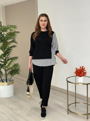 Kadın Gömlek Detay çizgili Yandan Bağlamalı Ikili Takım