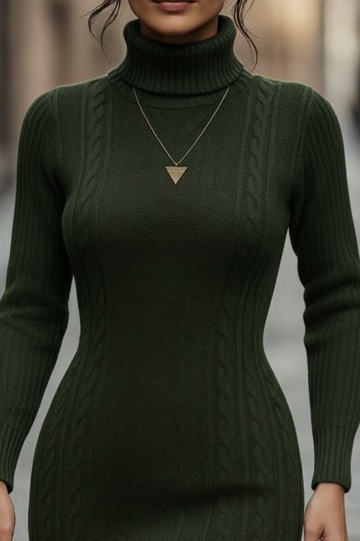 Kadın Uzun Kollu Balıkçı Yaka Kısa Triko Elbise