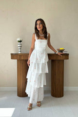 Kırmızı Kat Kat Arkası Bağlamalı Elbise