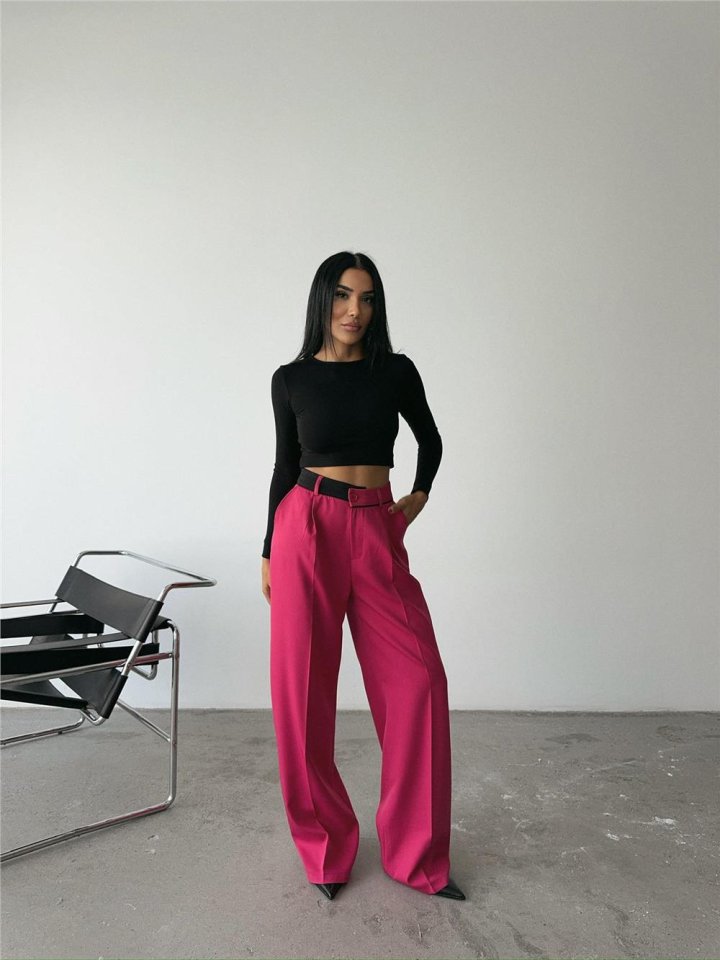 PALAZZO PANTOLON BEL ŞERİT DETAYLI - Fuşya