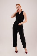 Kapama Cep Detaylı Siyah Pantolon