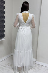 Kadın Damla Yaka Sırt Dekolteli Astarlı Tül Elbise