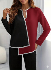 Kadın Uzun Kollu V Yakalı Pul Payet Işlemeli Ithal Krep Bluz