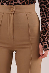 Ön Dikiş Detaylı Tek Düğme Camel Pantolon