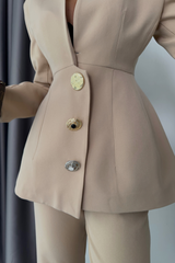 TASARIM CEKET-PANTOLON TAKIM METAL DÜĞME DETAYLI - Bordo