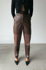 DERİ PANTOLON DİZ PARÇALI - Siyah