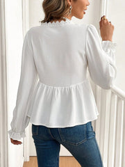 Kadın Uzun Kollu V Dantel Yaka Aerobin Bluz