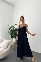 Kadın Ip Askılı V Yakalı Uzun Aerobin Elbise