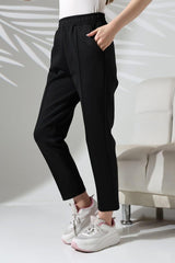 Kadın Uzun Kollu Dalıç Kumaş Cep Detay Beli Lastikli ütüsüz Pantolon