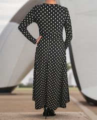 Kadın Siyah Tam Boy Beyaz Puantiyeli Elbise