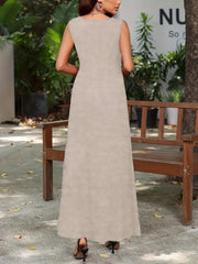 Kadın Kolsuz Kayık Yaka Maksi Janjan Krep Elbise