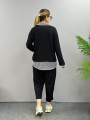 Polo Yaka Gömlek Detay Salaş Balon Pantolunlu ıkılı Takım