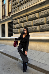 ÇİZGİLİ BLUZ  - PANTOLON TAKIM - Siyah