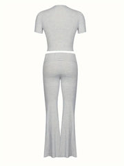 Kadın Kısa Kollu Bisiklet Yaka Alt Ispanyol Paça Viskon Ikili Takım