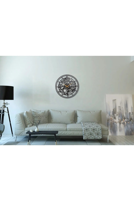 Wall Art Home Black Flora Metal Duvar Saati 50x50 Cm