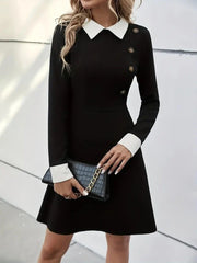 Kadın Uzun Kollu Yakalı Düğmeli Kısa Modal Mini Elbise
