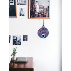 Mandala Desen Mavi Mor Nazar Boncuklu Füzyon Cam El İşçiliği 12 Cm Duvar Süsü Nazarlık Hediyelik Eşya