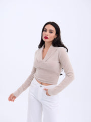 42531 TRİKO SİMLİ YAKALI CROP-ANTRASİT