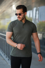 Erkek Hakim Yaka Dokuma Pamuklu Kumaş Kısa Kollu T-shirt