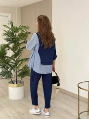 Kadın Gömlek Detay çizgili Yandan Bağlamalı Ikili Takım