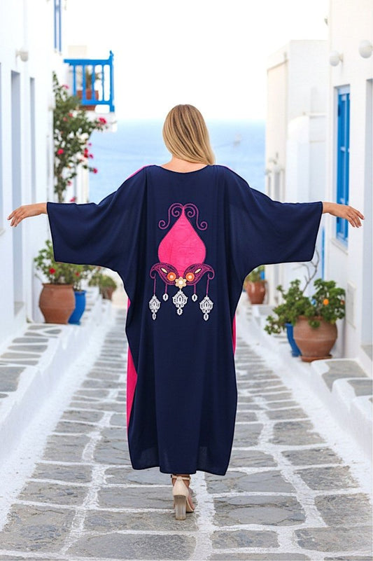 Kadın Fakir Kol Arkası Etnik Desen Baskılı önü Full Düğme Detay çok Renkli Elbise