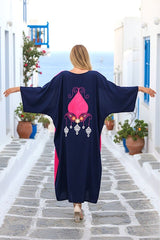 Kadın Fakir Kol Arkası Etnik Desen Baskılı önü Full Düğme Detay çok Renkli Elbise