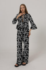 İşlemeli Oversize Pantolon - Beyaz