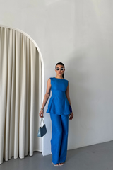 JAKAR KETEN KOLSUZ BLUZ-PANTOLON TK - Beyaz