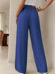 Kadın Yüksek Bel Bağcıklı Geniş Paçalı Uzun Bürümcük Pantolon