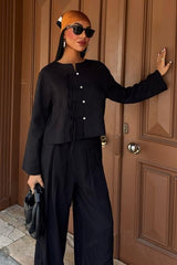 Önü İnce Kordon Detaylı Ve Double Paça Pantolonlu Takım 10180