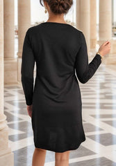 Kadın Uzun Kollu Bisiklet Yaka Cep Detay Etek Ucu Volanlı Iki Iplik Elbise