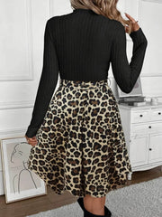 Kadın Uzun Kollu Balıkçı Yaka Belden Bağlamalı üst Kaşkorse Eteği Dalgıç Kısa Elbise