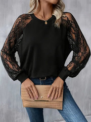 Kadın Uzun Dantel Kollu Bisiklet Yaka Viskon Bluz