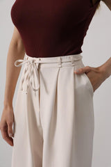 Pileli Bağcıklı Oversize Pantolon - Siyah