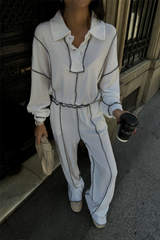 BİYELİ BLUZ PANTOLON TAKIM ŞÖNİL KUMAŞ - Kiremit