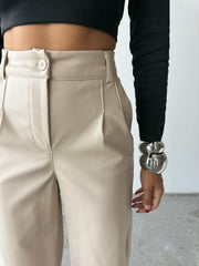 DERİ PALAZZO PANTOLON BORU PAÇA - Siyah