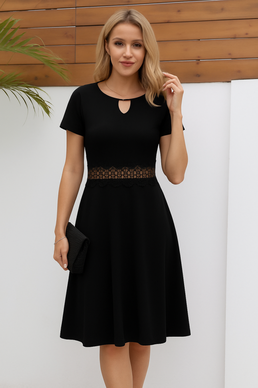 Kadın Kısa Kollu Yuvarlak Yaka Damla Detaylı Janjan Elbise