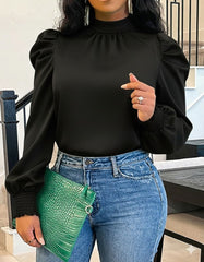 Kadın Uzun Kollu Balıkçı Yaka Arkadan Bağlamalı Omuzlardan Balon Ithal Krep Bluz