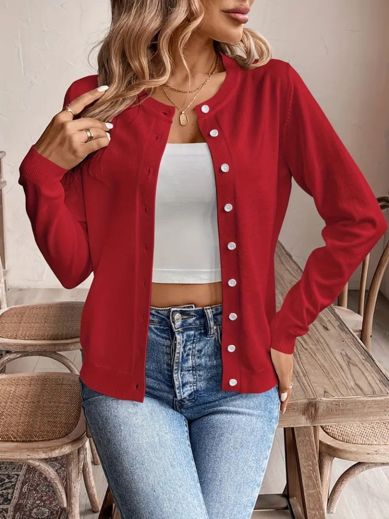 Kadın Uzun Kollu önden Düğmeli Triko Ceket