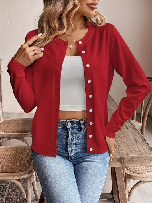 Kadın Uzun Kollu önden Düğmeli Triko Ceket