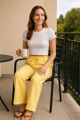 Kadın Beli Lastikli Pol Paça Pantolon