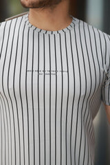 Erkek Dikey çizgili Ottoman Kumaş Kısa Kollu T-shirt