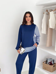 Kadın Gömlek Detay çizgili Yandan Bağlamalı Ikili Takım