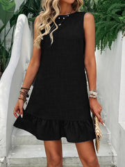 Kadın Kolsuz Bisiklet Yaka Fırfırlı Sofya Elbise