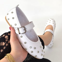 Ritta Beyaz Cilt Kemerli Babet Ayakkabı