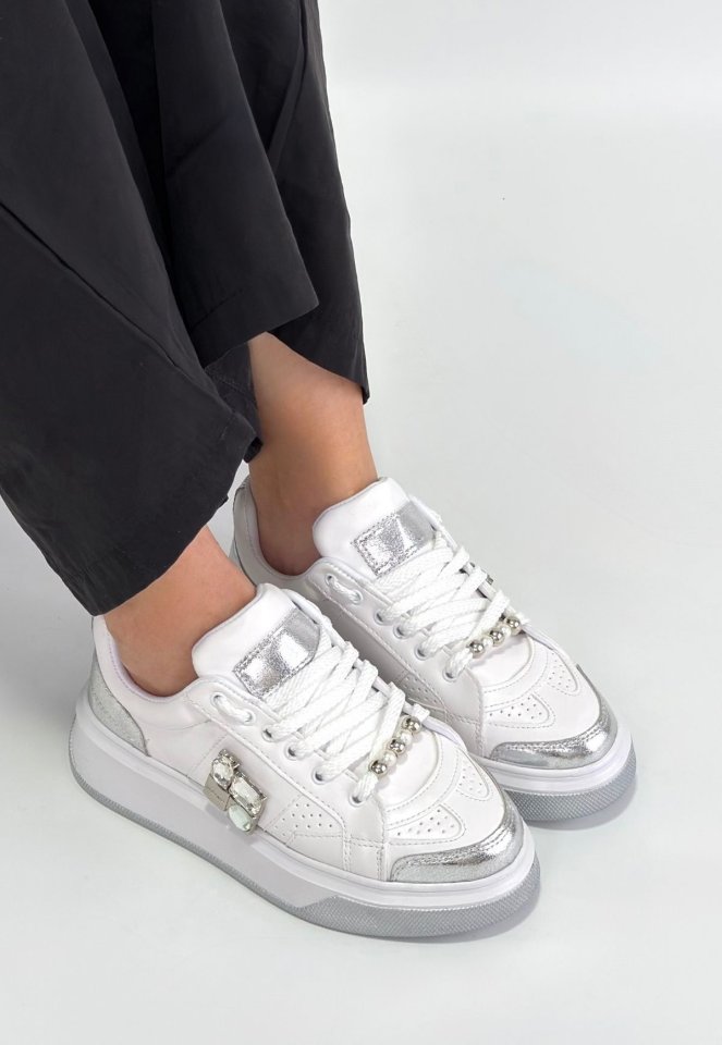 Ceans Beyaz Cilt Bağcıklı Spor Ayakkabı