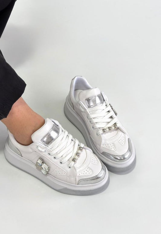 Ceans Beyaz Cilt Bağcıklı Spor Ayakkabı