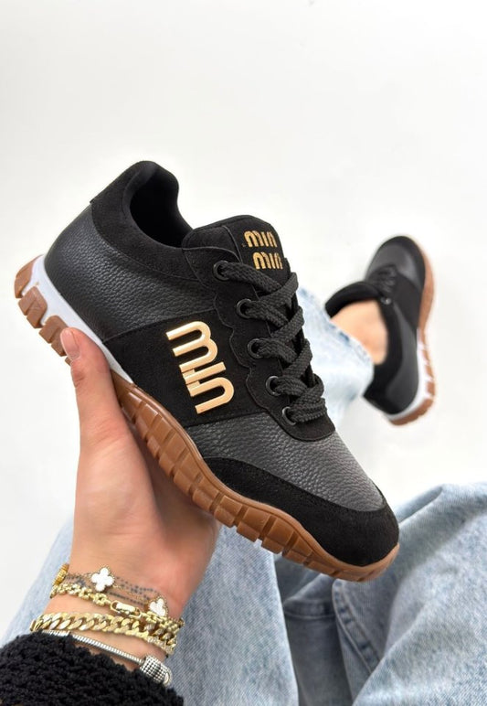 Marje Siyah Cilt Bağcıklı Spor Ayakkabı