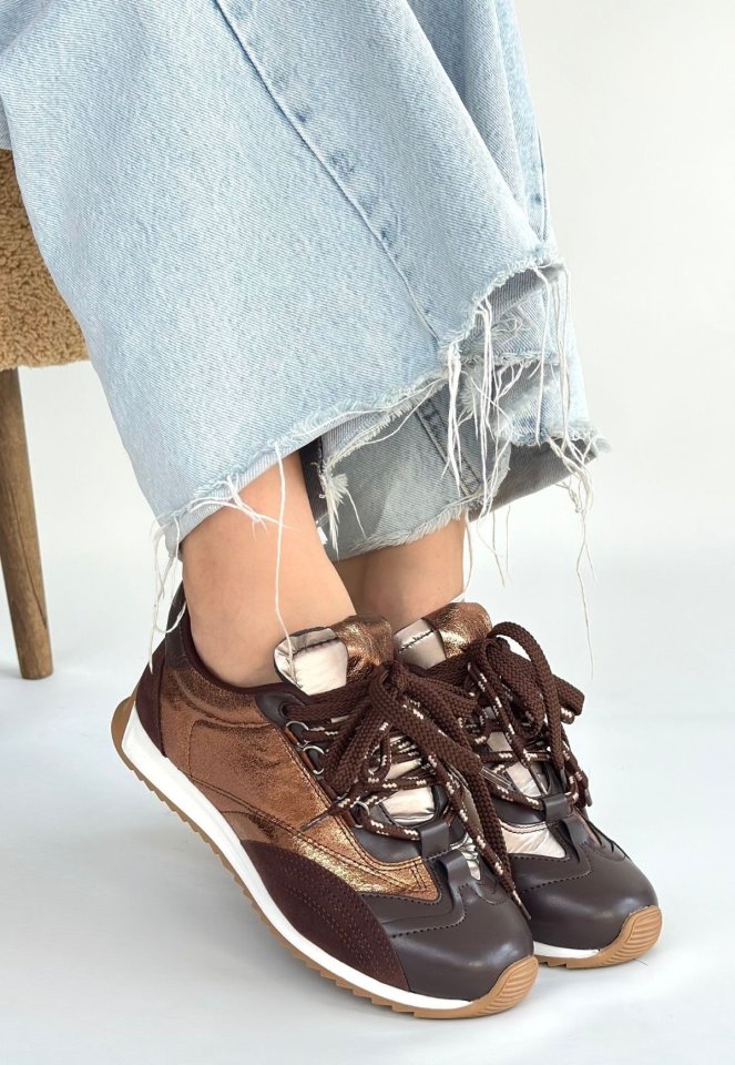 Reat Kahverengi Cilt Bağcıklı  Paraşüt Detaylı Spor Ayakkabı