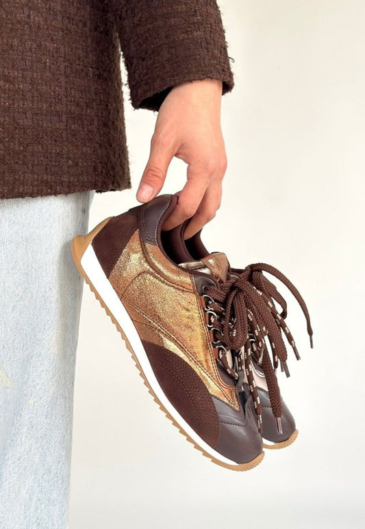 Reat Kahverengi Cilt Bağcıklı  Paraşüt Detaylı Spor Ayakkabı